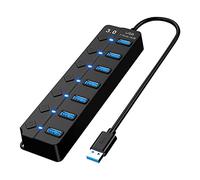 RUIZHI USB 3.0 Hub with 7 Ports, USB Bar, USB Hub Active 3.0 with Individual On/Off LED Power Switches for MacBook, Laptop, PC, USB and Other Devices