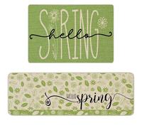 RUIZHUO Spring Kitchen Mats Set of 2 Spring GreenFloral Kitchen Rugs Non Slip Washable Kitchen Sink Floor Mat Low Profile Absorbent Fatigue Mats for Standing 16x24 and 16x45.5 Inch (Green)