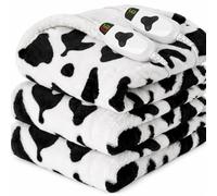 RUJIPO Cow Print Electric Heated Blanket Queen Size,84X90 Black Heating Blanket Queen with Dual Control&Timer&10 Heat Levels,Cute Cow Decor Sherpa Blankets Warmer Gifts for Bed Women Adults,ETL