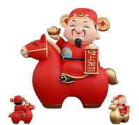 rujjftsy Chinese God of Wealth Figurine, Lucky Caishen Riding Horse Statue, Resin Feng Shui Zodiac Horses Statue, 2026 Year of The Horse Decoration for Home Office Fortune Wealth Ornament (Red 17cm)