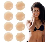 Rukinovi 8PCS Nipple Covers, Sticky Bra Nipple Coverings Reusable,Invisible Pasties Silicone Cover Round and Petal