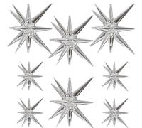 Rukinovi 8Pcs Starburst Balloons,Silver Fireworks Shape Foil 16 Pointed Star Balloons for Birthday Parties,Christmas Party,Bachelorette Party etc Decorations Supplies(27 & 22 inch) (A-silver)
