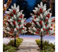 Rukjmqi 2Packs Artificial Cedar Stake Tree, 22.4inch ABS Realistic Christmas Decorations, Artificial Cedar Tree With Stake & Red Berries, For Garden Yard Lawn Patio Porch Pathway