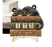 Rukjmqi Book Tracker, 20 x 12 x 2 cm Pendant Books Read This Year Counter Wood, Sign with Dragon Pattern and Embossing for Book Tracking, Reading Progress Tracker for Living Area Study