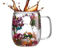 Rukjmqi Dried Flower Glass Cups 250ml Double Wall Glass Coffee Mugs Insulated Heat Resistant Co-ffee Cups Clear Coffee Mug Cappuccino Cup with Handle for Tea Milk Latte Hot Cold Beverage Wine