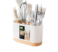 Rukjmqi Kitchen Utensil Holder, 18.6x12x9.3cm Cutlery Container, Chopstick Container, Cultery Drainer Chopstick Holde-r, n Cutlery Drainer With Wooden Base, K-itchen Utensil Holder For Home K