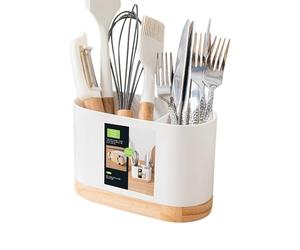 Rukjmqi Kitchen Utensil Holder, 18.6x12x9.3cm Cutlery Container, Chopstick Container, Cultery Drainer Chopstick Holde-r, n Cutlery Drainer With Wooden Base, K-itchen Utensil Holder For Home K