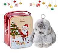 Rukjmqi Plush Bunny lu-lu Keychain, Rabbit Keychain With Christmas Gif-t Box, Bunny lu-lu Key Chain Charm Ring Keyfob Rabbit PompomCharms Keyring fluff-y Keychain Pendant Keychain Cellphone Car Decor