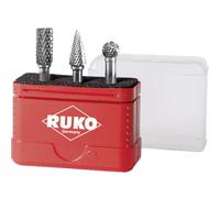 RUKO Tungsten Carbide Totary Burr Set in Mini-Box, Bright Finish, 3 Pieces, R116001