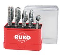 RUKO Tungsten Carbide Totary Burr Set in Mini-Box, Bright Finish, 10 Pieces, R116002