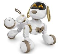Ruko 18011 Smart Robot Dog, Interactive Puppy with 30 LED Expressions, Programmable Play, 2.4 GHz Remote & Gesture Control, Toy for Kids Age 3+, White Gold