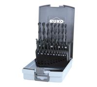 RUKO HSS-R Twist Drill Bit Set, Rolled in Plastic Case, DIN 338, Type N, Black Finish, 19 Pieces, R205212RO