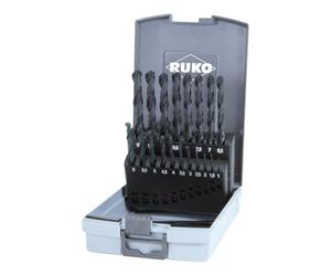RUKO HSS-R Twist Drill Bit Set, Rolled in Plastic Case, DIN 338, Type N, Black Finish, 19 Pieces, R205212RO