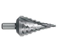 RUKO HSS Spiral Fluted Step Drill Bit with Split Point for Metric Cable Connections, Bright Finish, 5.3-38.5 mm Diameter, Size 16, 96.0 mm Length, R101091