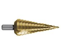 RUKO HSS Spiral Fluted Step Drill Bit with Split Point, Tin Finish, 6.0-37.00 mm Diameter, Size 9, 100.0 mm Length, R101060T