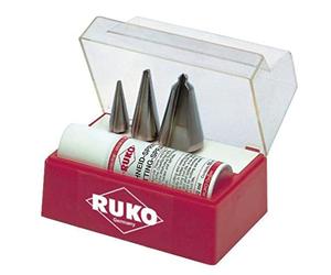 RUKO HSS Tube and Sheet Drill Bit Set with 1 Cutting Spray 50ml in Polystyrene Case, Bright Finish, 4 Pieces, R101009
