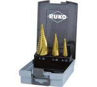 Ruko Terrax by Straight Fluted 3 Piece Step Drill Bit Set HSS-TiN in Sizes 0, 1, 2, 9 in a Stable, Practical Plastic Case A101 126TRO - Pack of 1