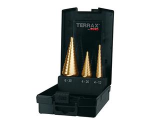 Ruko Terrax by Straight Fluted 3 Piece Step Drill Bit Set HSS-TiN in Sizes 0, 1, 2, 9 in a Stable, Practical Plastic Case A101 126TRO - Pack of 1