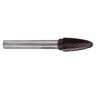 RUKO Tungsten Carbide Rotary Burr with Cross Teething, F Ball Nose Tree (RBF) Shape, TiCN Finish, 10.0 mm Diameter, 60 mm Length, R116032TC