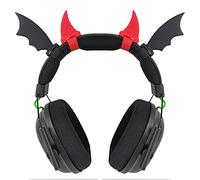 RUKUHOT Halloween Black Bat Wings + Red Devil Horns Headphone Attachment, Bat Devil Horns Headband Headset Decor, Cosplay Props Bat Wing for Halloween Christmas Party Dress Up Accessories
