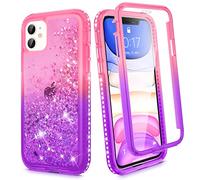 Ruky for iPhone 11 Glitter Case with Built-in Screen Protector, Full Body Rugged Liquid Cover with Built-in Screen Protector Shockproof Protective Phone Cover (Pink Purple)