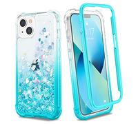 Ruky Glitter Liquid Full Body Case with Built-in Screen Protector - Soft TPU Girls Women Phone Case for iPhone 13 & iPhone 14 6.1”, Gradient Teal