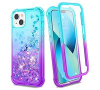 Ruky iPhone 13 & 14 Case, Glitter Liquid Full Body Rugged Cover with Built-in Screen Protector, Soft TPU Shockproof Girls Women Case for iPhone 13 & 14 6.1', Teal Purple