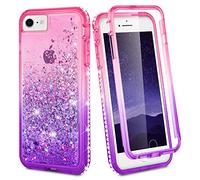 Ruky iPhone SE 2022 / SE 2020 Case, iPhone 7 8 Full Body Case for Girls Women Glitter Liquid with Built-in Screen Protector Protective Phone Cover for iPhone 6/6s/7/8/SE 2020, Pink Purple