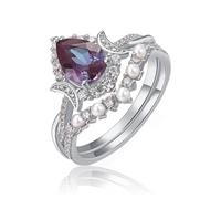 RUKYU Alexandrite Color Changing Pearl Ring S925 Sterling Silver Stackable Engagement Ring for Women Elegant and Timeless, 8, 925 Sterling Silver White Gold Plated, Alexander White Zircon Freshwater