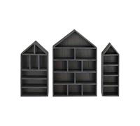 Rulbelok 3pcs Wooden House Shape Wall Shelves Set Display Cabinets for Miniature Collections Dustproof Storage Holder Craft Collections Organizers