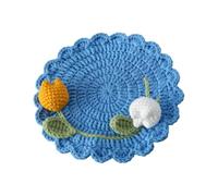 Rulbelok Handwoven Double Headed Tulips Coasters Set Artisanal Crafted for Home Decors and Teas Party Tabletop Accessories Colorful Tulips Drink Pad