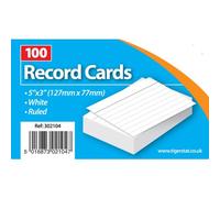 Ruled Record Cards - Pack of 100 Lined Index Cards for Study, Notes & Filing (White, 127x77mm 100Sh(5x3))