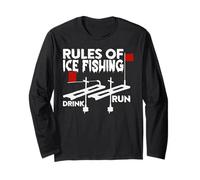 Rules of Ice Fishing Funny Drink Run Tip-Up Flag Humor Long Sleeve T-Shirt