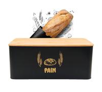 RULJO | Black Gold Metal Bread Bin Design with Sturdy and Practical Bamboo Chopping Board.