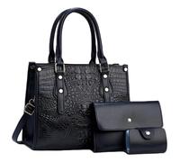 Rullar Women Handbag and Purse 3pcs PU Leather Crocodile Pattern Tote Satchel Clutch Wallet Card Holder Black