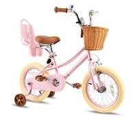 RULLY 16" Donna Bike for Age 4 5 6 7 Year old Toddlers and Girls,16" Kids Bike with Training Wheels & Basket, Retro Style in Pink