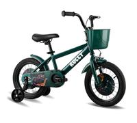 RULLY Dinosaur 12 Inch Boy's Bike for 2 3 year kid,Green theme designs kids bicycle with Removable Training Wheels,Coaster Brake and Handbrake, Basket