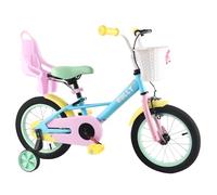 RULLY Girls Bike for 2 3 4 Years Children, 12 Inch Toddler Bicycle with Training Wheels, Doll Seat, Basket, Handbrake for Girls & Boys, Rainbow