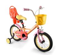 RULLY Girls Bike for 3 4 5 Years Children, 14 Inch Toddler Bicycle with Training Wheels, Doll Seat, Basket, Handbrake for Girls & Boys, Pink