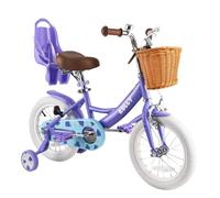 RULLY Grape Kids Bike 14 Inch Bicycle for Girls Ages 3 4 5 Years, Training Wheels Included, Girl Bikes with Basket & Doll Seat,Pink