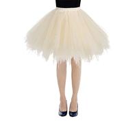 RULTA Women's Tulle Skirt 50s Rockabilly Petticoat Retro Tutu Ballet Cosplay Prom Evening Dresses Occasion (Waist fit (60-90) cm, Ivory)