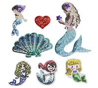 Ruluti 1 Set Little Mermaid Sequin Patch Sew Iron on Embroidered Applique Craft Handmade Cloths Diy Costume