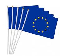 Ruluti 10pcs 14x21cm Small Flag European Union Flag the Hand National Flag with Pole Hand Waving Flag