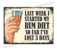 Rum Diet Funny Metal Signs. Mancave Wall Plaques for Shed Garage Kitchen Indoor & Outdoor Tin Sign. Man Cave Vintage Memorabilia Reproduction Retro Design. 20cm x 15cm
