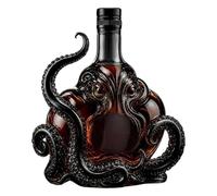 Rum Glass Octopus Bottle, 3D Sculpted Octopus Collector's Edition Bottle, 350ml Artistic Octopus Shaped Glass Liquor Decanter, Octopus Wine Bottle for Bar Home Decor, Collectible for Marine Lover (B)