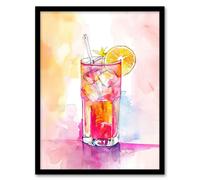 Rum Punch Cocktail Pink Orange Watercolour Framed Art Print Artery8 Pink A4