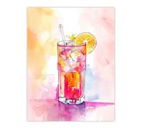 Artery8 Rum Punch Cocktail Pink Orange Watercolour Kitchen Extra Large XL Wall Art Poster Print