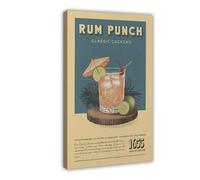 Rum Punch Cocktail Print, Rum Punch Cocktail Poster, Bar Prints, Retro Alcohol Decor for Vintage Kitchen 12x18inch(30x45cm) Frame