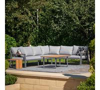 Ruma 5 Seater Grey Metal And Natural Teak Wood Outdoor Corner Set Grey One Size