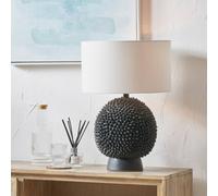 Ruma Black Ceramic Sea Urchin Table Lamp with White Handloom Cylinder Shade